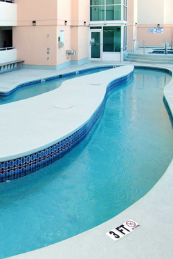 View of the lazy river and outdoor hot tub located on the 6th floor